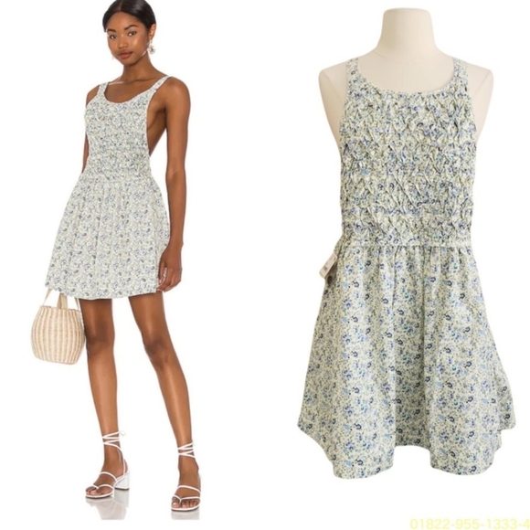 NWT Free People Petunia Mini Dress XS Blue Floral Cottagecore Boho Prairie Dress - Picture 5 of 16